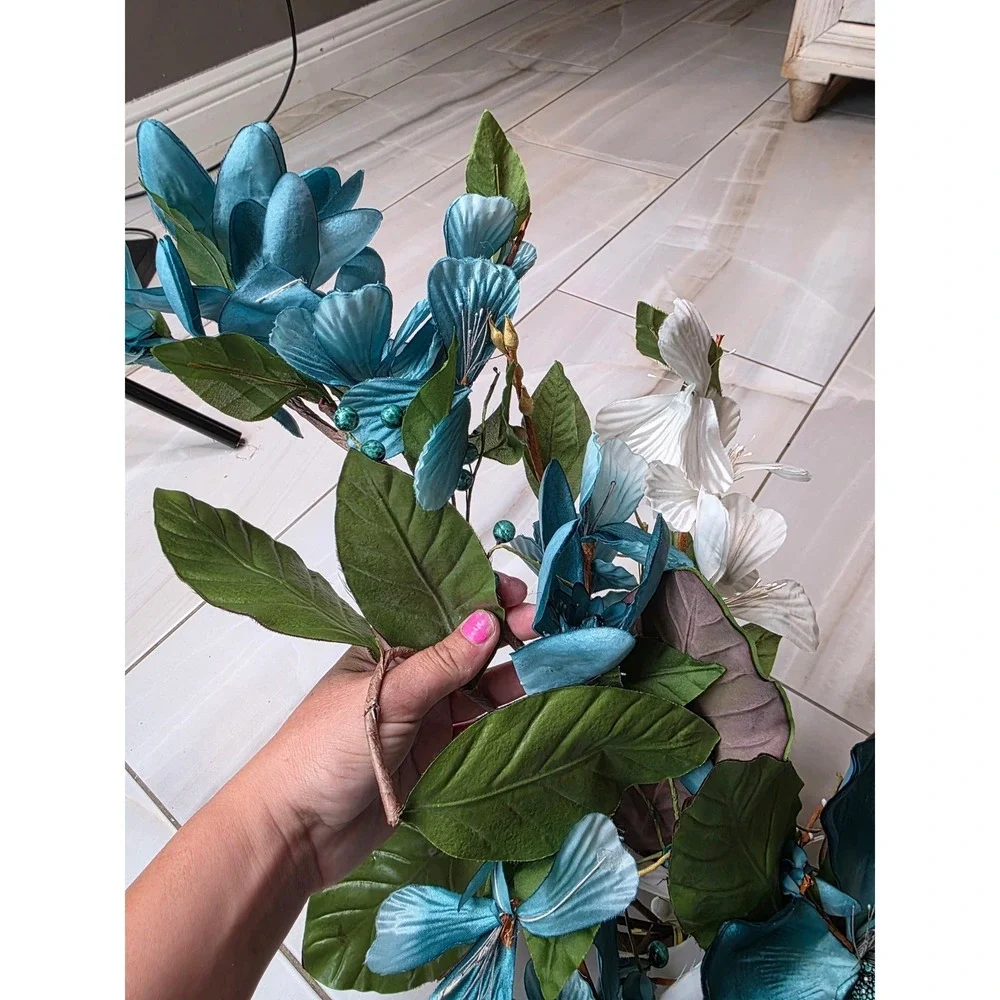 Large Teal & White Floral Wall Decor‎ Metal Flower Wall Art 37